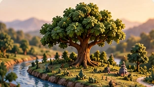 A miniature forest and river